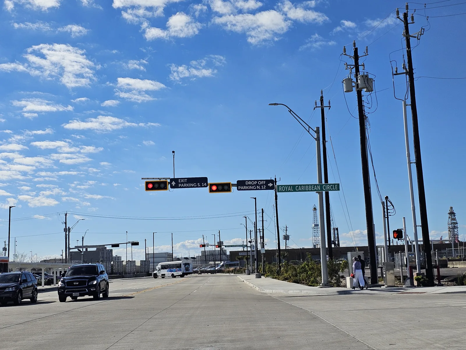 Royal Caribbean Circle street sign and drop-off at the Port of Galveston