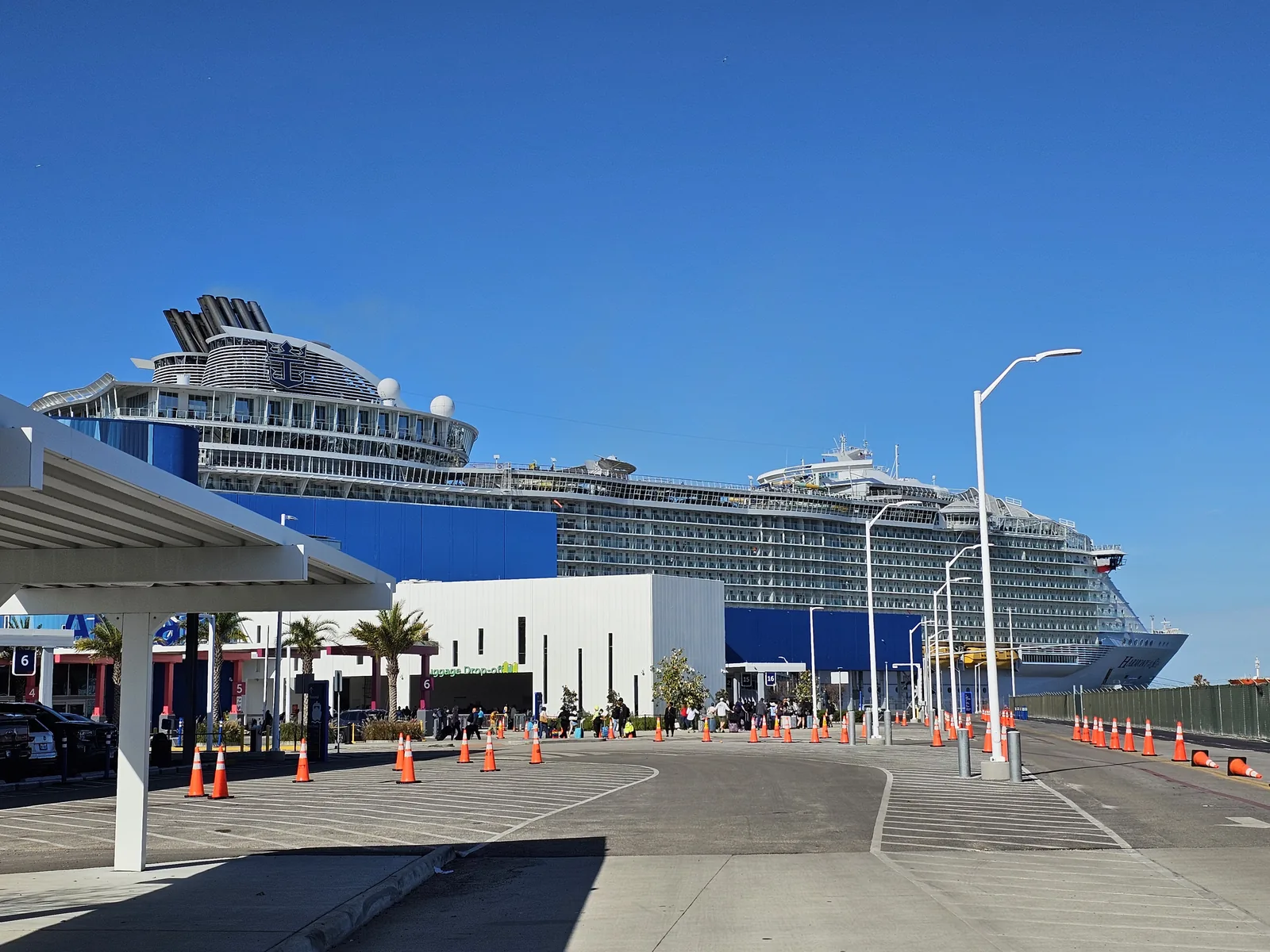 Royal Caribbean ship docked at Galveston Cruise Terminal 10