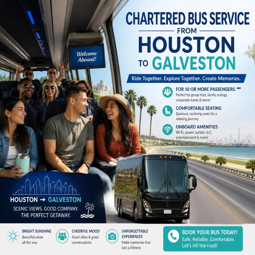 Group transportation from Houston to Galveston for 10 or more passengers traveling together to the cruise port